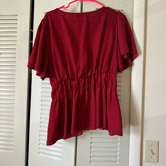 Ruffle Hem Peplum Blouse in Red - Picture 8 of 8